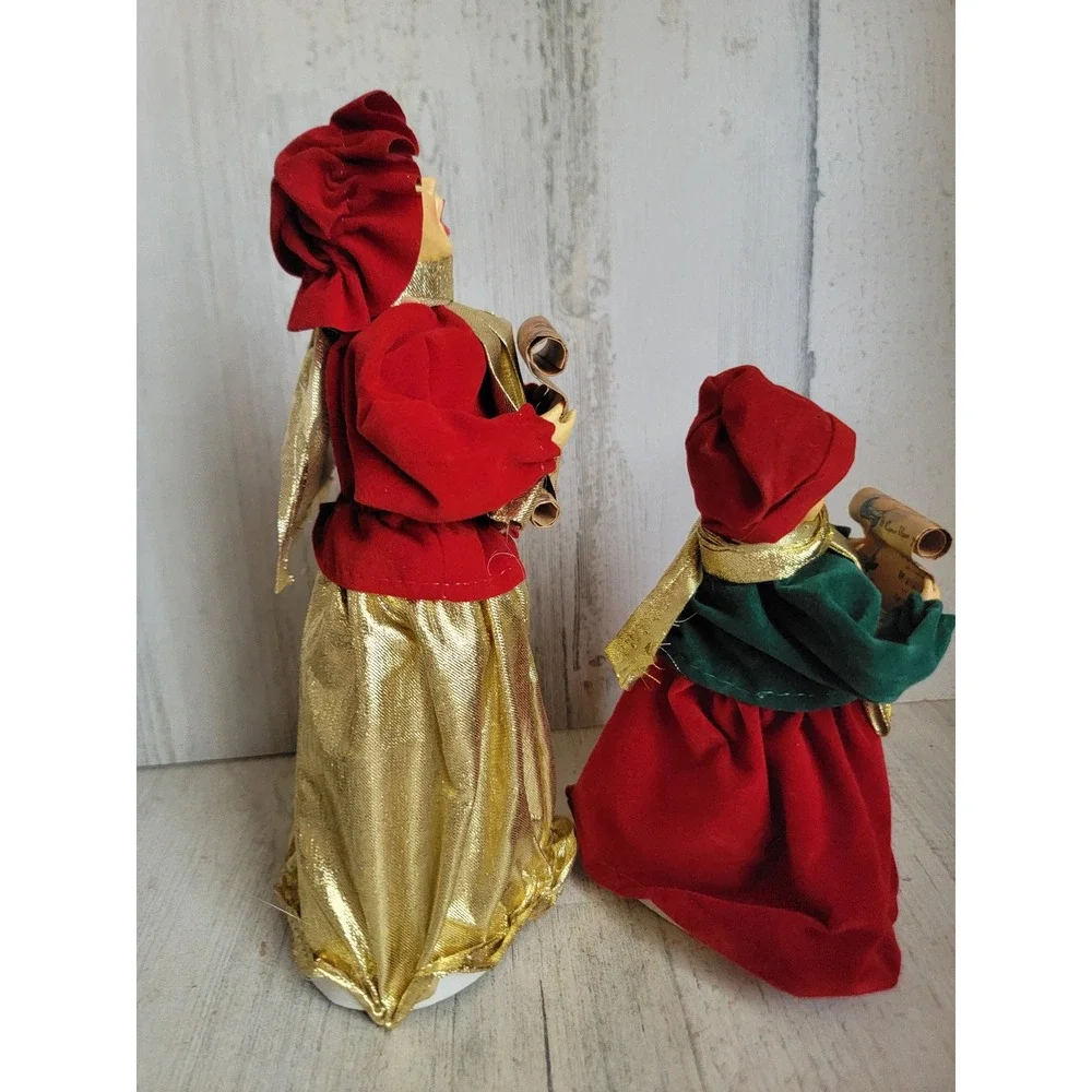 Vintage Victorian mom daughter Caroler Xmas unique home decor set